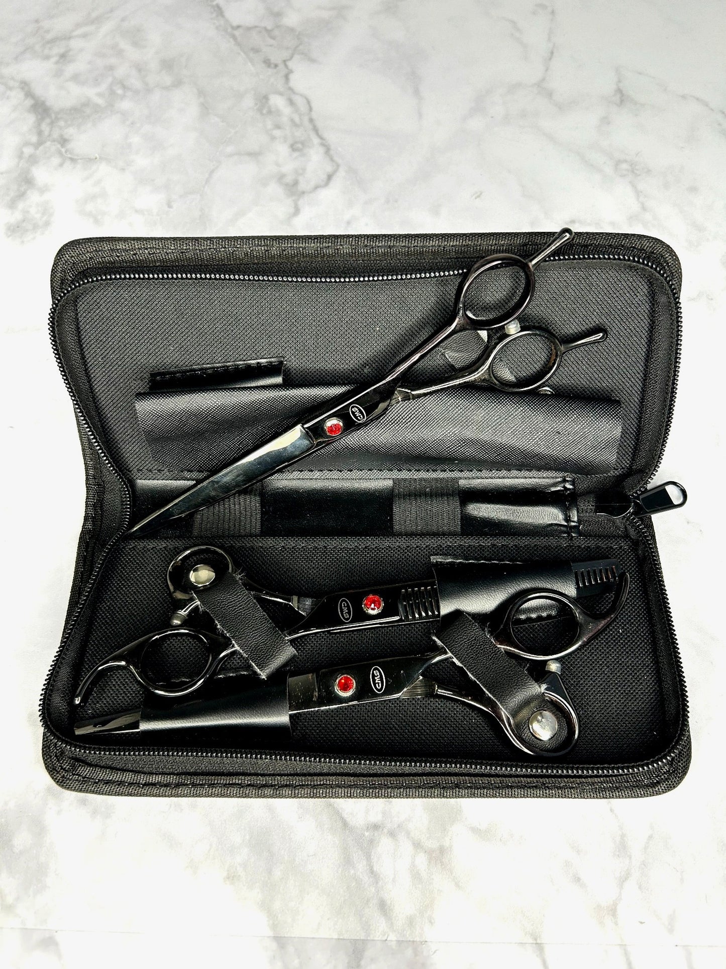 Set De Tijera Lisa + Tijera Entre sacadora + Tijera Micro-dentada 7" Con Estuche CMS Cosmos