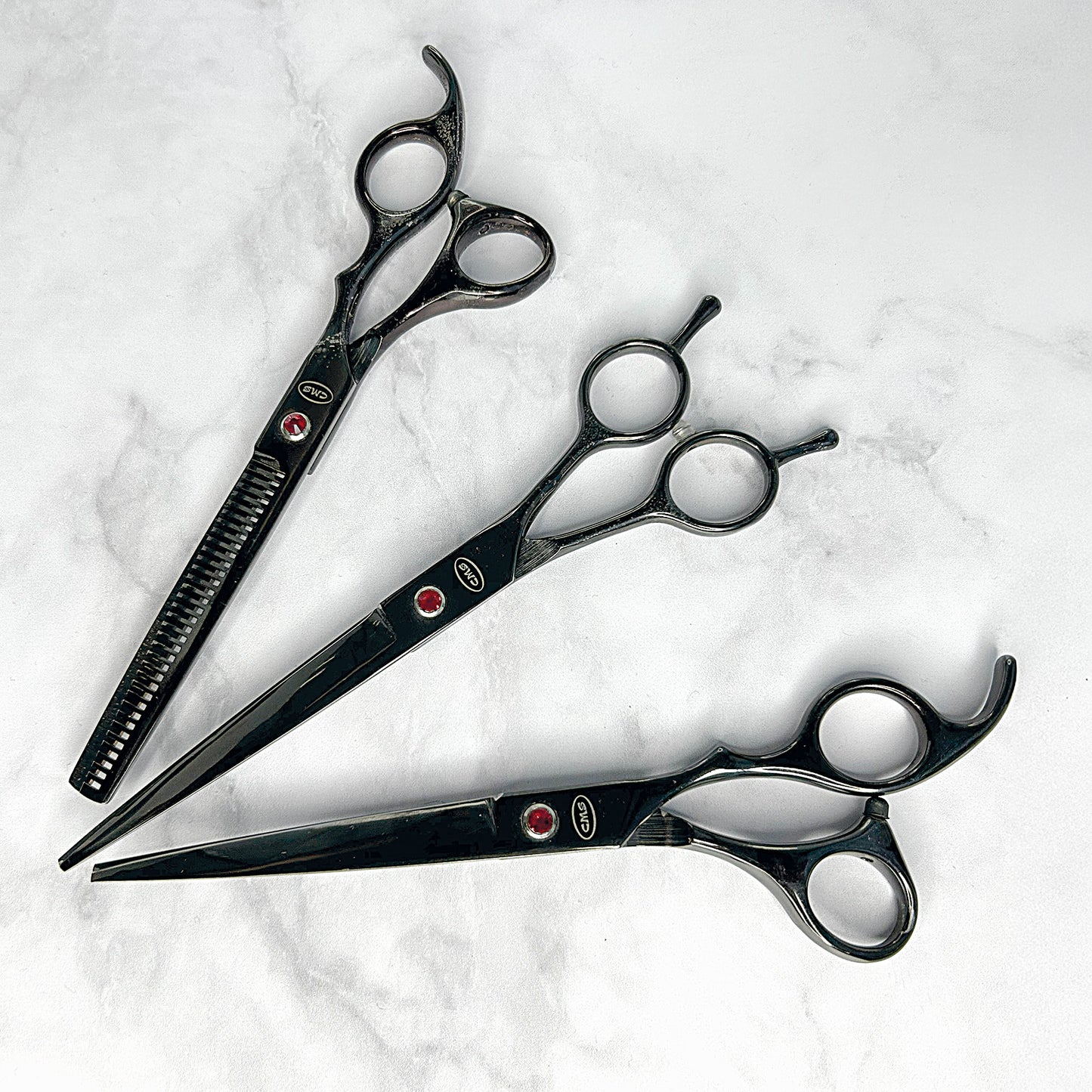 Set De Tijera Lisa + Tijera Entre sacadora + Tijera Micro-dentada 7" Con Estuche CMS Cosmos
